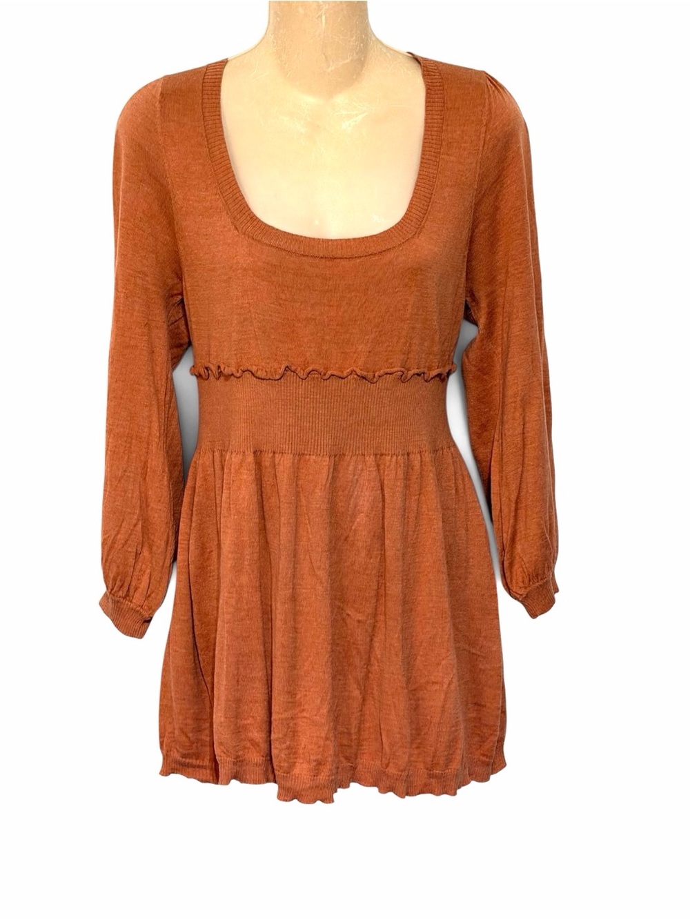 Studio M ~ Rust Orange Long Sleeve Scoop-Neck Tunic Top